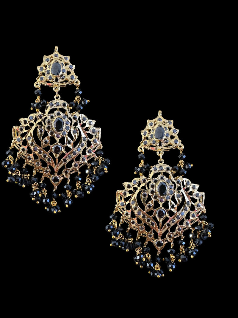 DER721  Ekta gold plated earrings - BLACK  ( READY TO SHIP )