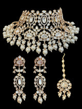 BR312 Bridal choker with earrings tika in pearls ( READY TO SHIP  )