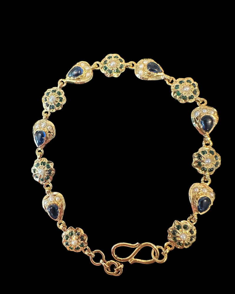 Emerald & Sapphire Gold-Plated Silver Bracelet with Freshwater Pearls ( READY TO SHIP )