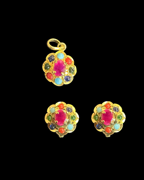 Navratan pendant earrings ( READY TO SHIP )