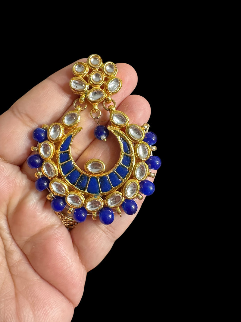 Kundan meena earrings - Royal blue ( READY TO SHIP )