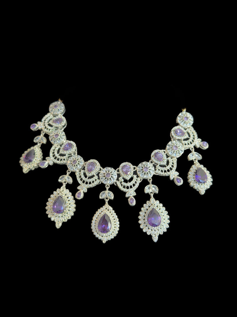 Sabina Cz bridal set in silver plating with purple  ( READY TO SHIP )