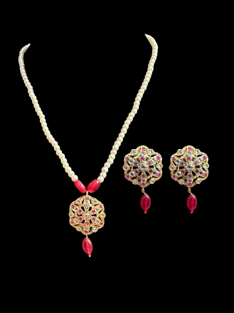 PS487 pendant set with ruby quartz  beads ( READY TO SHIP )