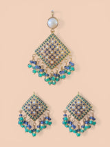 Emerald & Sapphire Gold-Plated 92.5 Silver Pendant Set with Freshwater Pearls ( READY TO SHIP )