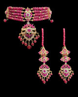 C576 Zarifa Ruby zircon Gold-Plated Choker with Earrings ( READY TO SHIP )