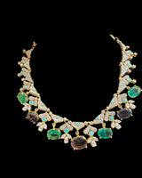 DNS212 Turquoise & CZ Necklace Set with Earrings – Gold Plated ( READY TO SHIP )