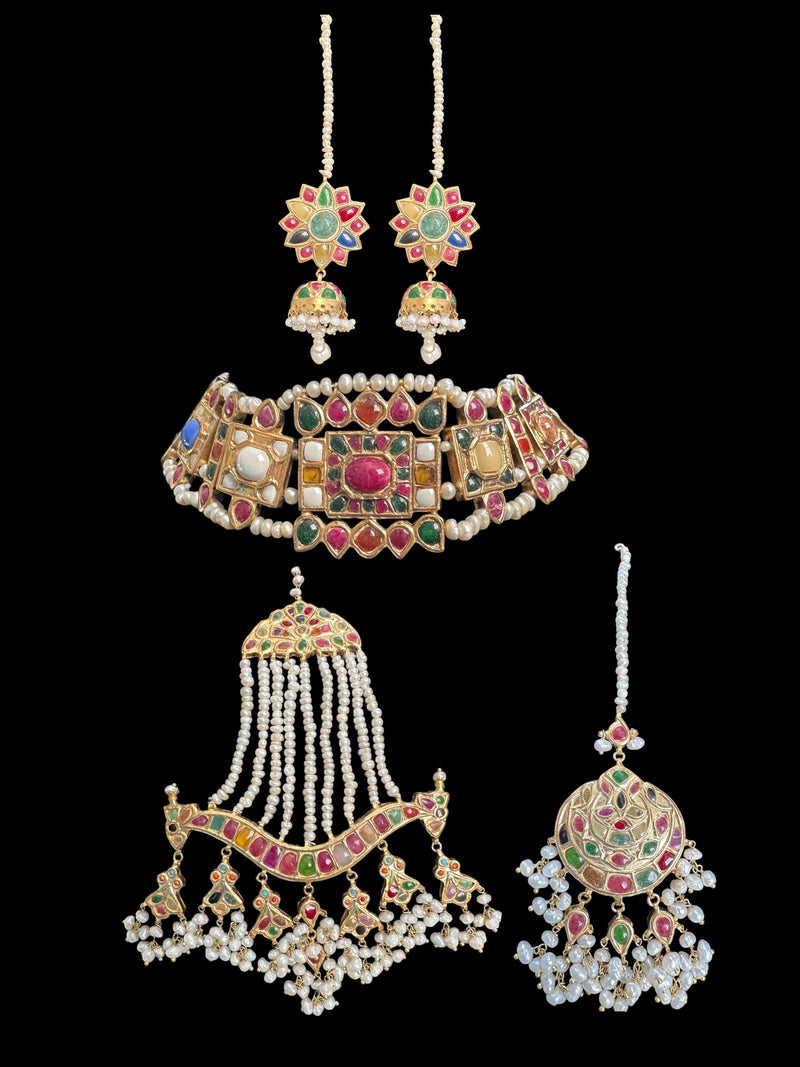 Naheed navratan bridal set with fresh water pearls and gemstones ( READY TO SHIP )