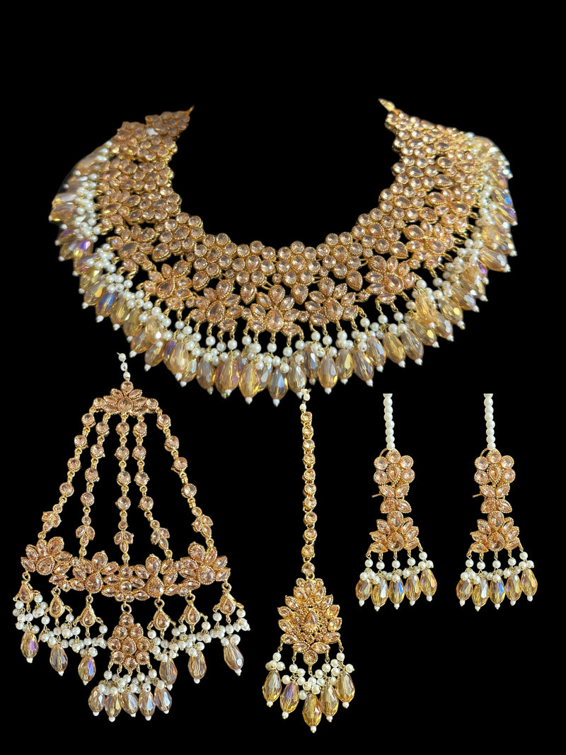 Kafiya bridal set in golden / champagne  stones and beads ( READY TO SHIP )