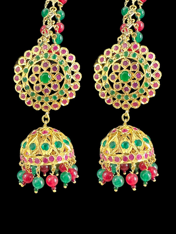 DER586 Rehma ruby emerald jhumka earrings ( READY TO SHIP )