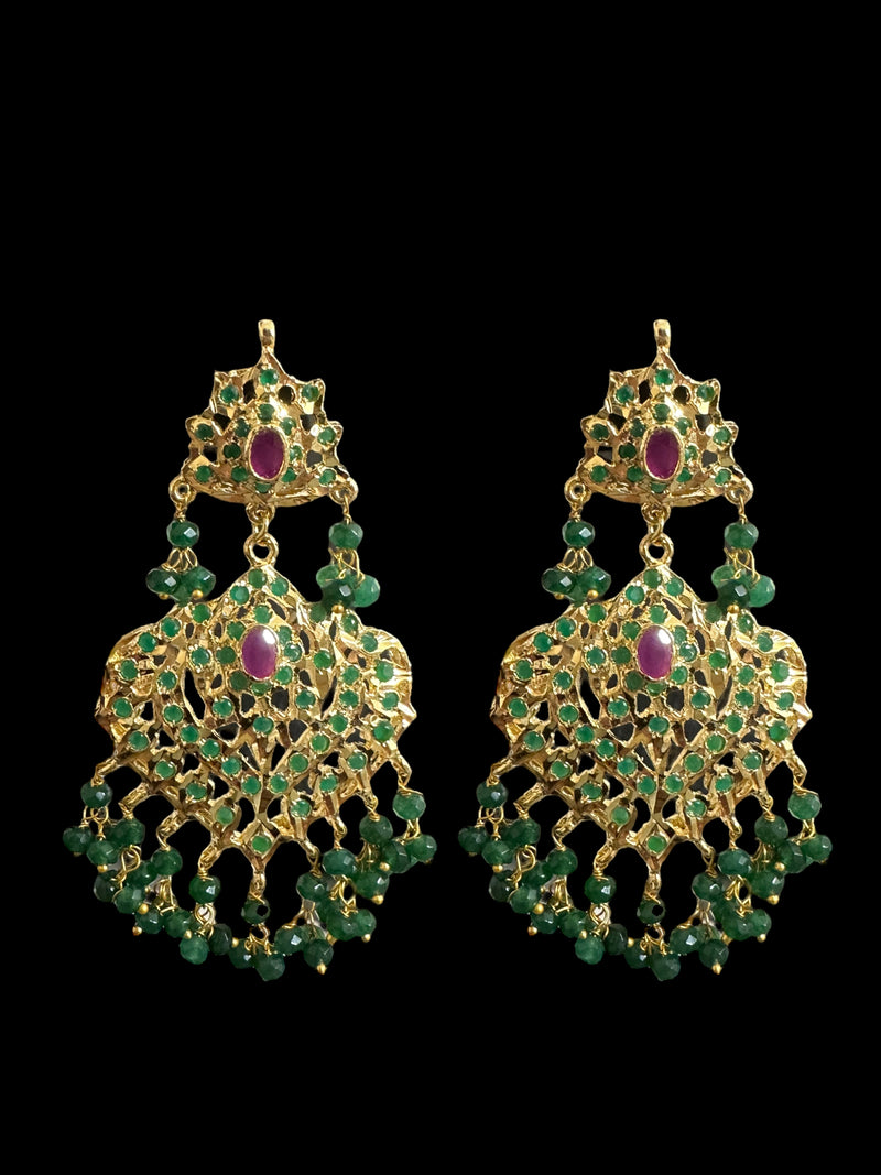 Ruby Emerald Beads Pachi Kundan Earrings