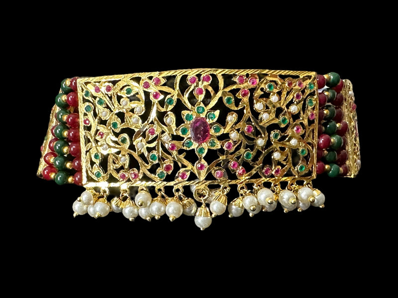 C315 Gold plated jadau choker in red green  ( READY TO SHIP  )