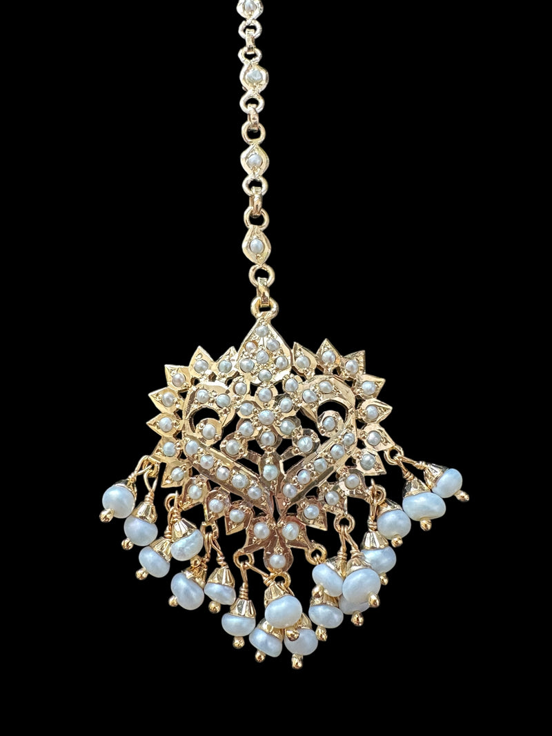 Mehwish gold plated silver tika - fresh water pearls ( READY TO SHIP )