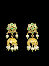 DER538 green jhumka in flower tops ( READY TO SHIP)