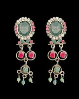 C578 Silver-Plated Ruby & Emerald Choker Set with Earrings ( READY TO SHIP )