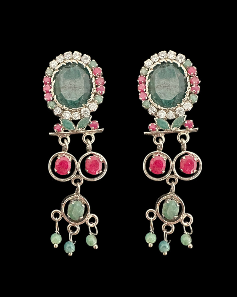 C578 Silver-Plated Ruby & Emerald Choker Set with Earrings ( READY TO SHIP )