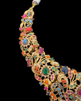 Navratan necklace earrings set in gold plating ( READY TO SHIP )