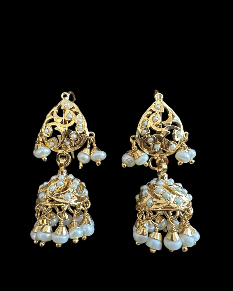 Gold-Plated Silver jhumka Earrings with Freshwater Pearls ( READY TO SHIP)