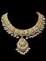 Navratan / Multicolored Jadau Necklace Set in Gold Plated Silver ( READY TO SHIP )