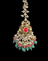 Ruby, Emerald & Pearl Gold-Plated bridal Choker Set | Semi-Precious Stones | Bridal Jewelry ( READY TO SHIP )