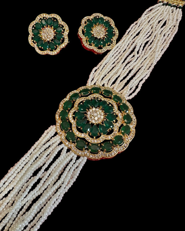 C582 Gold-Plated CZ Choker with Earrings - Green ( READY TO SHIP )