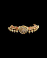 C606 Gold-Plated Meenakari Hasli Necklace Set with Polki Jhumka Earrings ( READY TO SHIP )