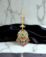 Grand Bridal Tika in Ruby, Emerald & Pearls – Gold Plated on 92.5 Silver ( READY TO SHIP )