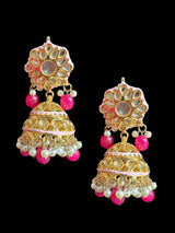 Kundan and meenakari jhumka - pink  ( READY TO SHIP )