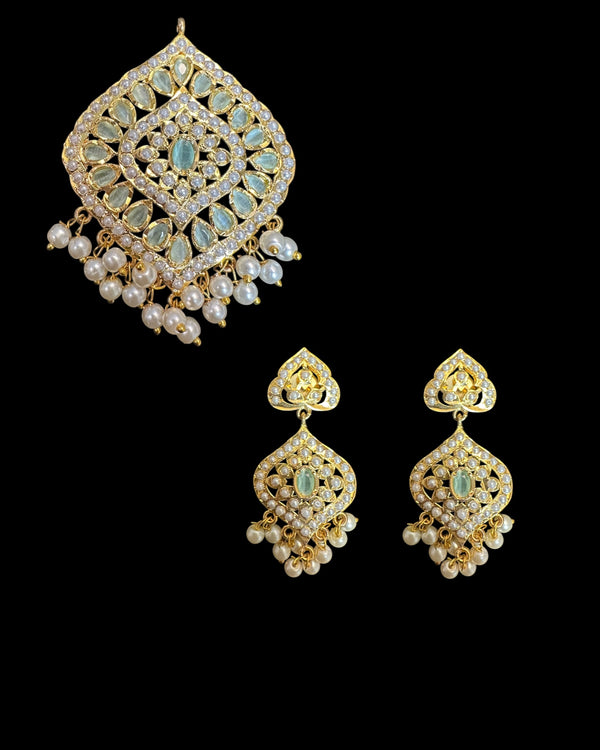 Jadau pendant earrings - mint  ( READY TO SHIP )
