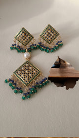 Emerald & Sapphire Gold-Plated 92.5 Silver Pendant Set with Freshwater Pearls ( READY TO SHIP )