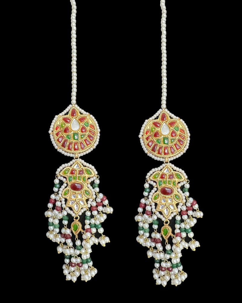 DER733 Maya  kundan dangler earrings with ruby emerald combination( READY TO SHIP )