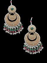 DER640 Shama gold plated pink and emerald kundan chandbali earrings - large ( READY TO SHIP )