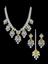 BR315 High quality cz  necklace set with tika - yellow / citrine  ( READY TO SHIP )