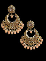 Kundan meena earrings - peach , Oversized chandbali  ( READY TO SHIP )