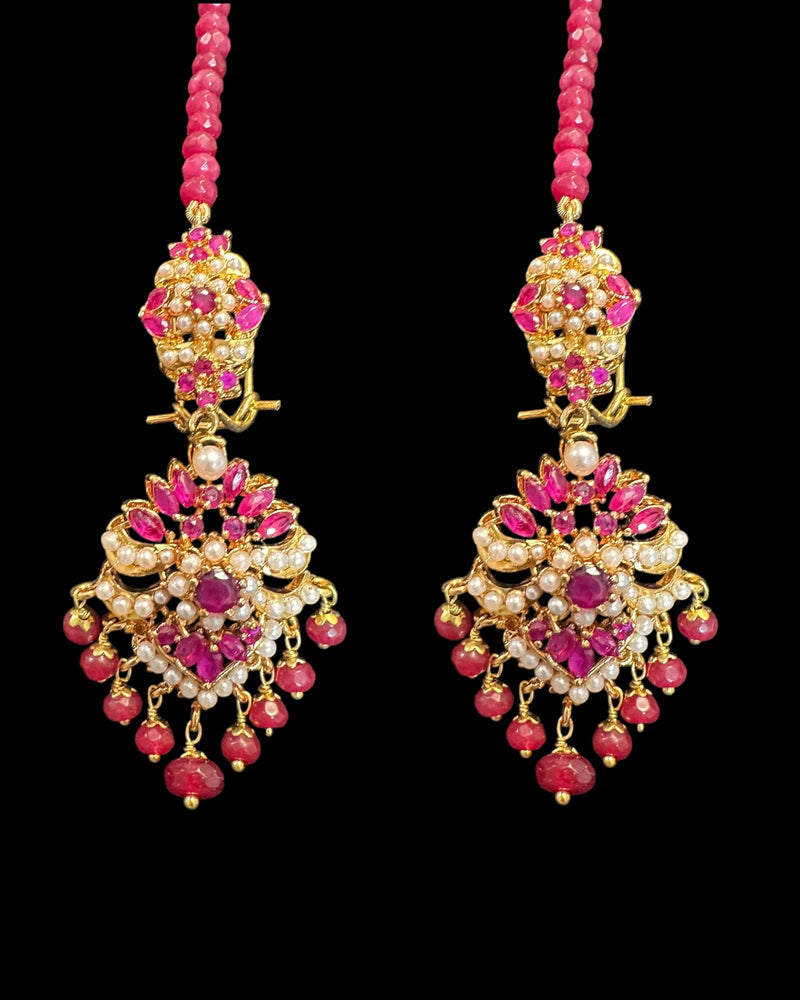 C575 Zarifa Gold-Plated Choker with Earrings – Ruby Beads & Pearl Detailing ( READY TO SHIP )