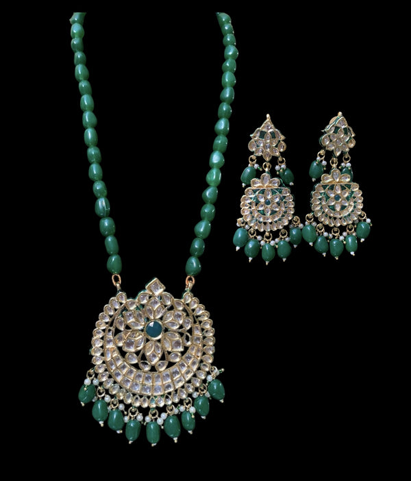 PS449 Barira kundan and meenakari pendant set - green ( READY TO SHIP )