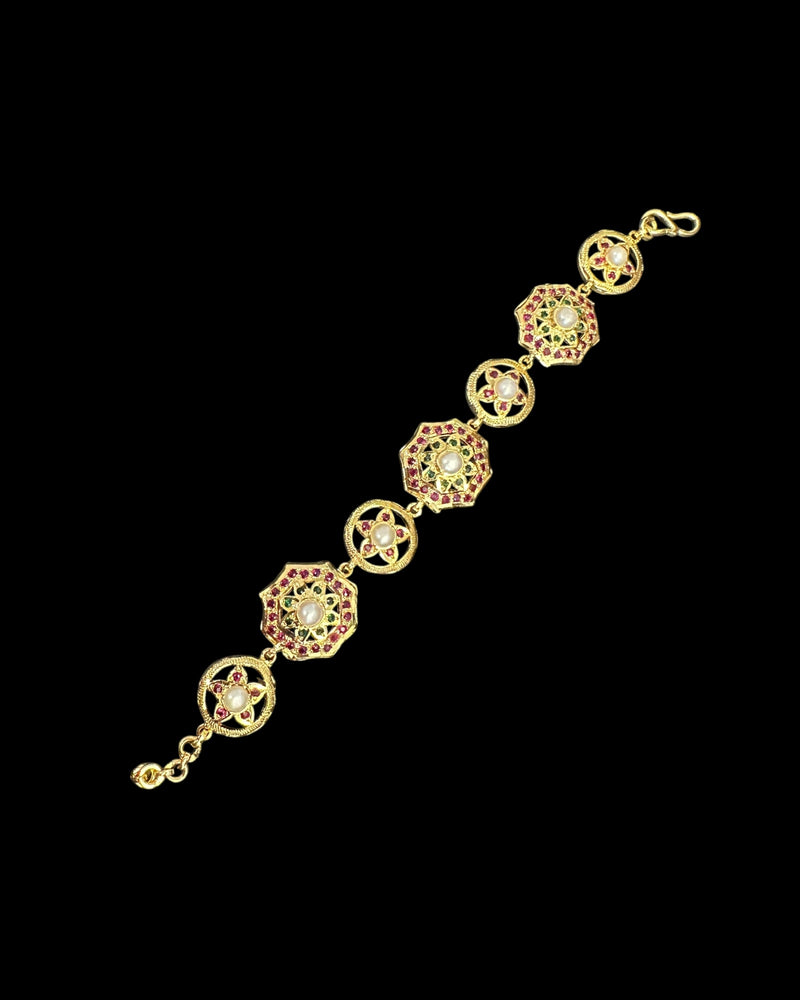 Gold Plated Silver Ruby Emerald Bracelet with Freshwater Pearls ( READY TO SHIP )