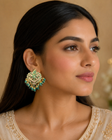 ST1 Mehwish jadau studs in emerald green  and pearls  ( READY TO SHIP )