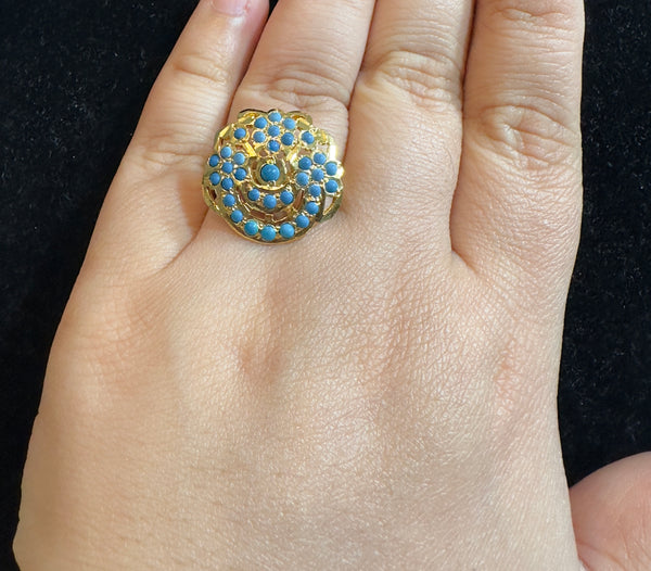 Turquoise Gold-Plated Silver Ring – Handcrafted Feroza Elegance ( READY TO SHIP )