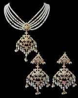 SN22 Gold-Plated 92.5 silver Pearl Necklace with Edwardian Style Earrings