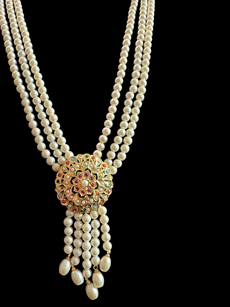 DLN74 SAVAIRA lariat style necklace set in Navratan ( READY TO SHIP )