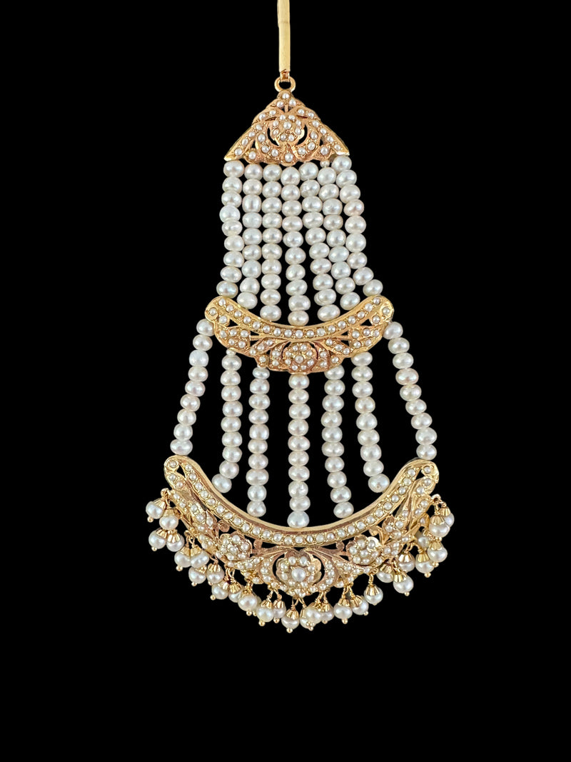 Fresh water pearl Bridal Jadau jhoomar in Gold Plated Silver ( READY TO SHIP )