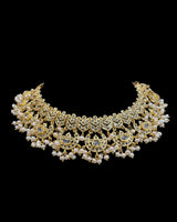DNS216 Gold-Plated Necklace Set with Freshwater Pearls & CZ Polki | Intricate Bridal & Party Jewelry ( READY TO SHIP )