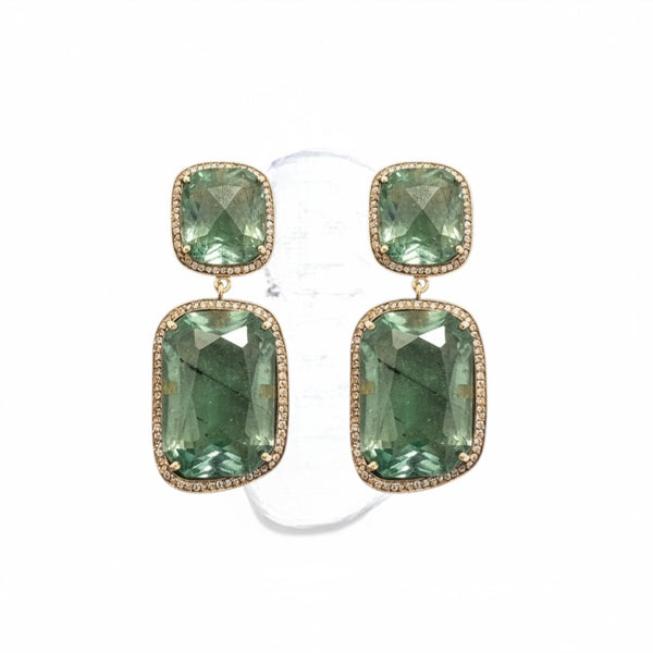 Gold plated silver aventurine  and pave diamonds earrings ( READY TO SHIP )