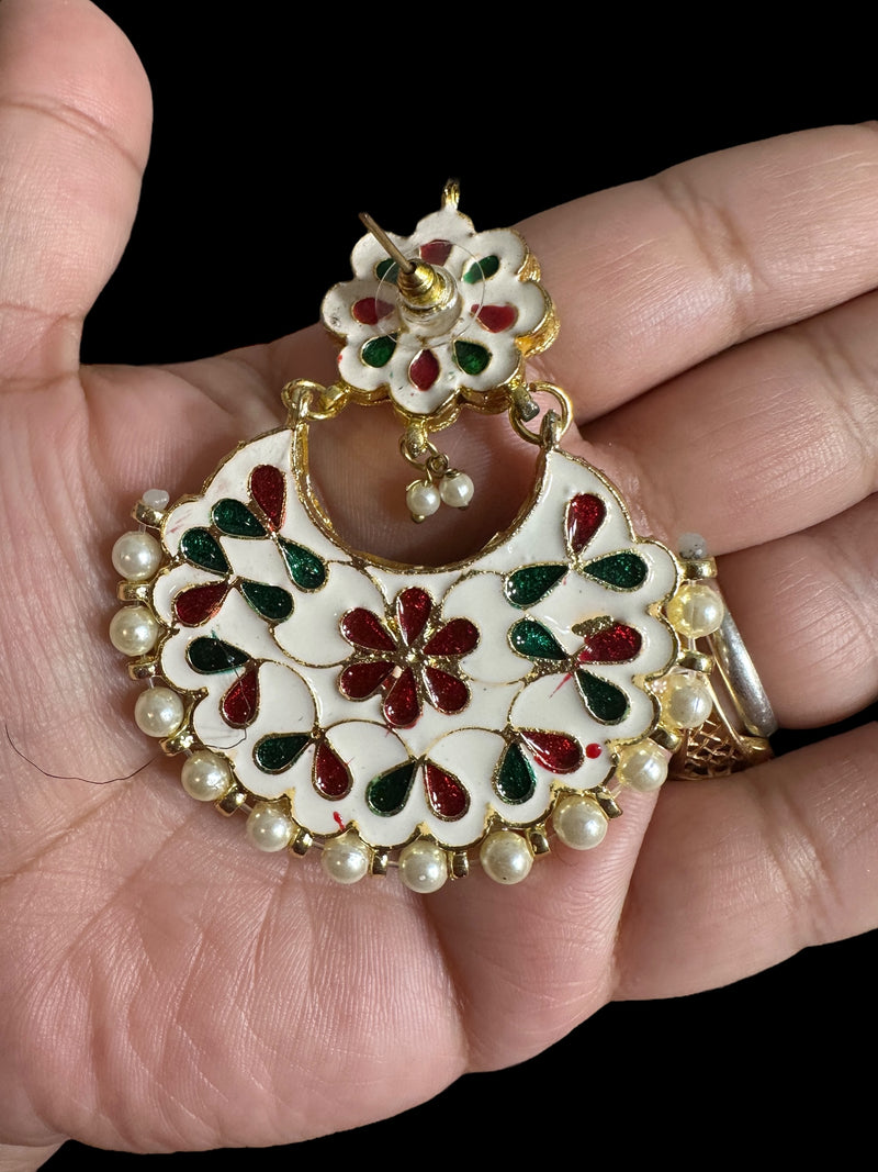 Kundan meena earrings - Green  ( READY TO SHIP )