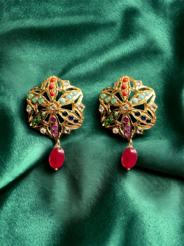 ET513 Meera gold plated Navratan studs ( READY TO SHIP )