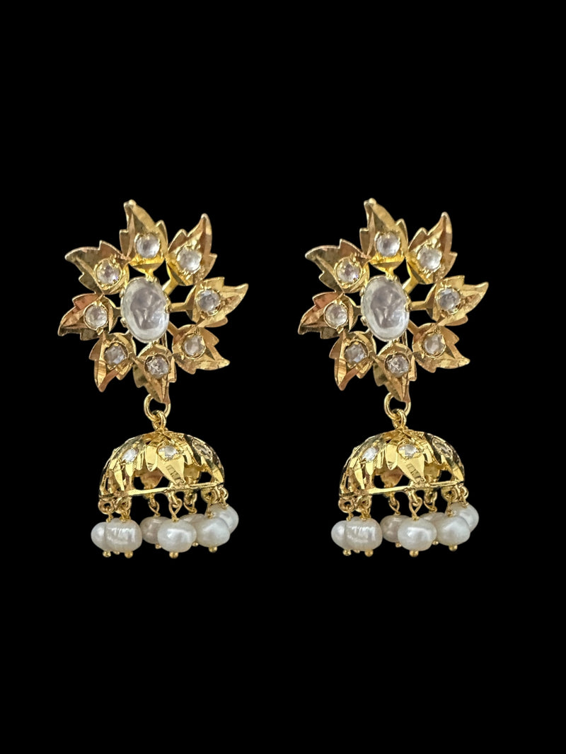 DER808  Karanphool jhumka in fresh water pearls ( READY TO SHIP )