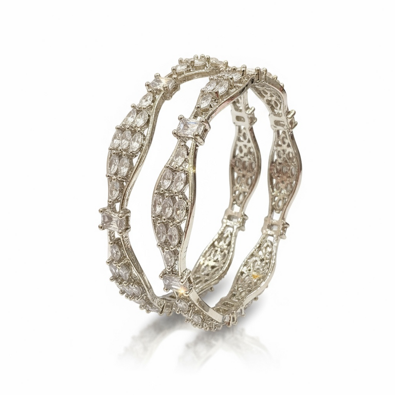 B816 Silver-Plated Cubic Zirconia Bangles ( READY TO SHIP )