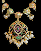 DNS502 Navratan Jadau Necklace Set with Earrings & Tikka | Gold Plated Semi-Precious Stone Jewelry
( READY TO SHIP )