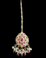 Ruby & Pearl Teardrop Tikka – Gold-Plated Silver (92.5 Sterling Silver Base) ( READY TO SHIP )