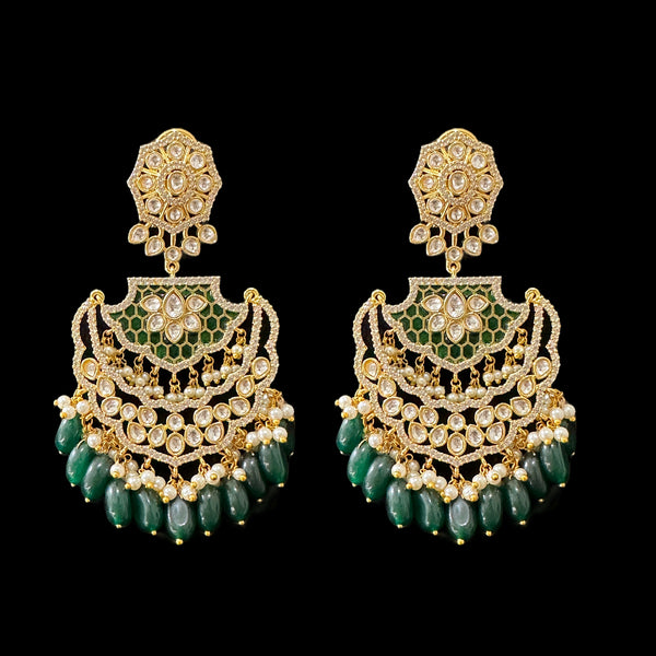 DER546 polki with green  meenakari statement earrings ( READY TO SHIP)